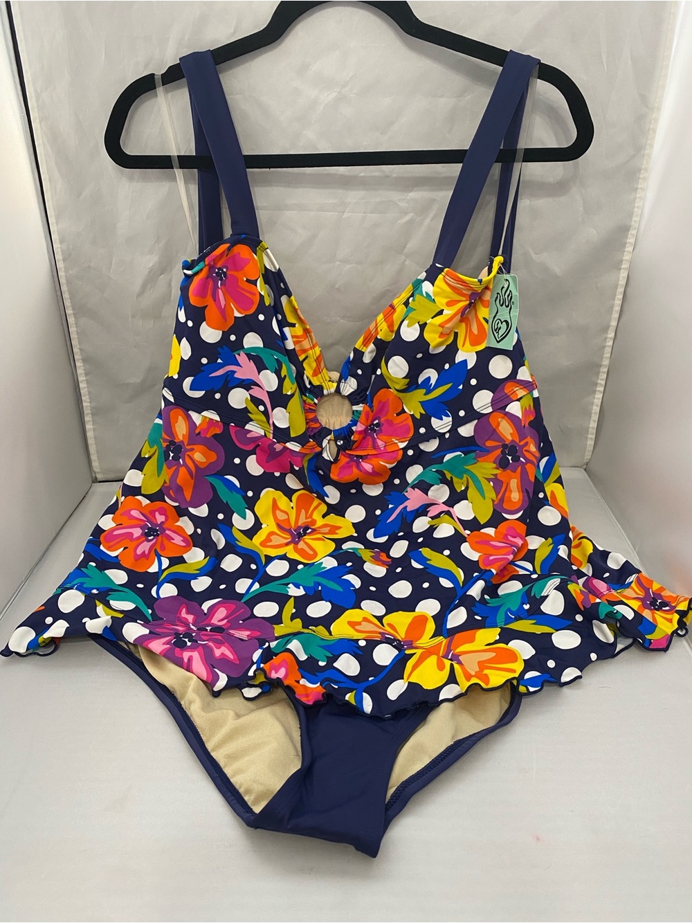 torrid Navy Floral Polka Dot Ruffle One-Piece Swimsuit